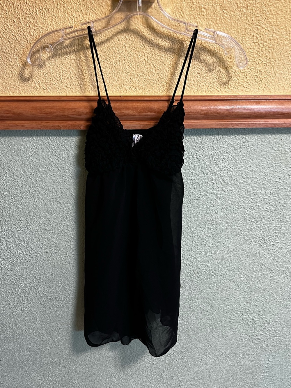 vintage Y2K-era black ruffled chiffon babydoll lingerie slip dress by the clothi